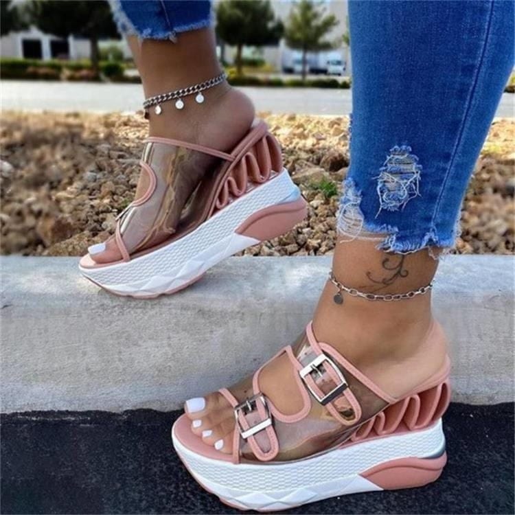 Leslides Wholesale Woman Wedge Shoes Casual Summer Platform Sandals Designer Women Black Slippers Sandals for Woman and Ladies