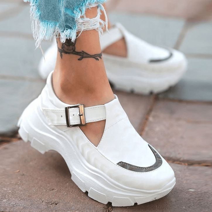 LESLIDES Wholesale Women's Casual Shoes Summer Walking Style Leather Thick-soled Buckle Brock Height Increasing Sneaker Shoes