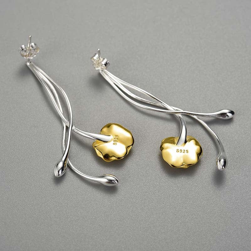 LFJB0254 NEW Pure 925 Sterling Silver Flower Shaped Drop Earrings Party Jewelry