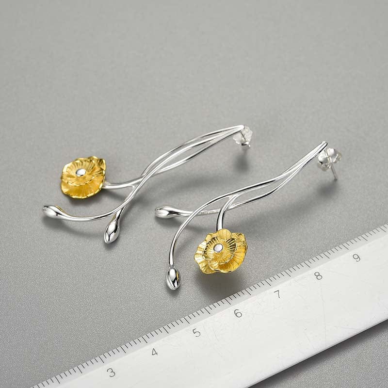 LFJB0254 NEW Pure 925 Sterling Silver Flower Shaped Drop Earrings Party Jewelry