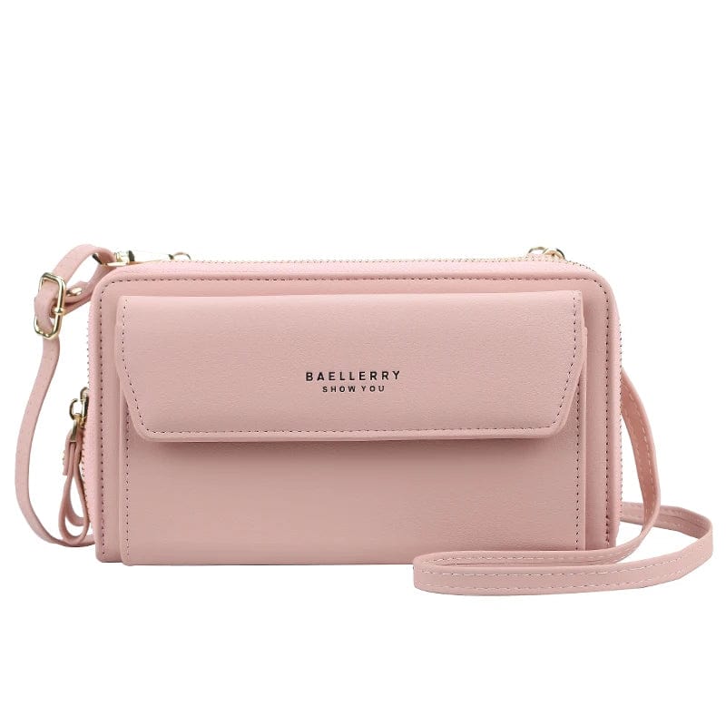 Light pink New Style Korea Fashion Women Phone Bag With Zipper Diagonal Cross Bag Phone Wallet With Shoulder Strap