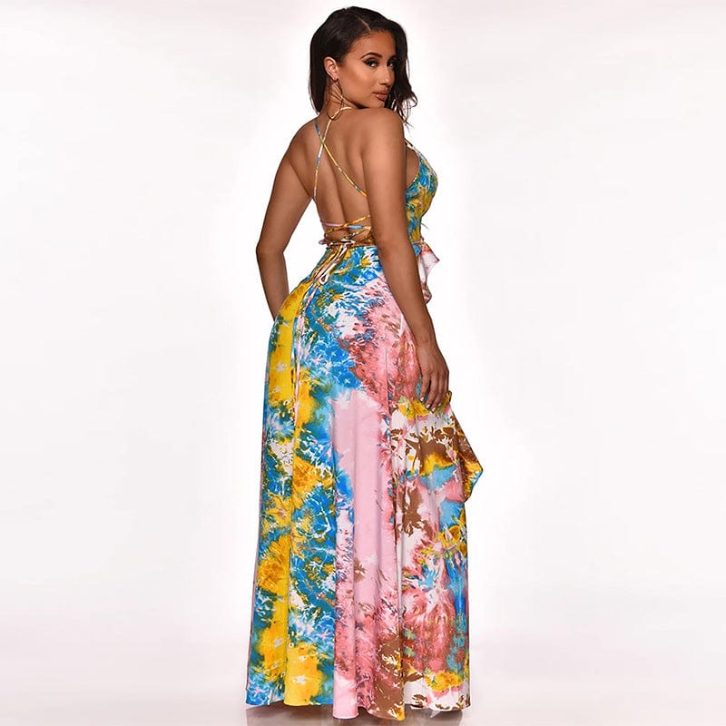 long dress 10425-MX74 beautiful ruffles floral slit maxi casual dresses women sehe fashion