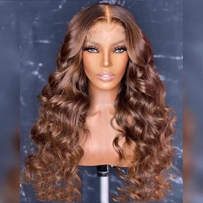 Long Inches Honey Brown Loose Wave Natural Hairline Peruvian Human Virgin Hair Transparent 13*4 Lace Front Wig