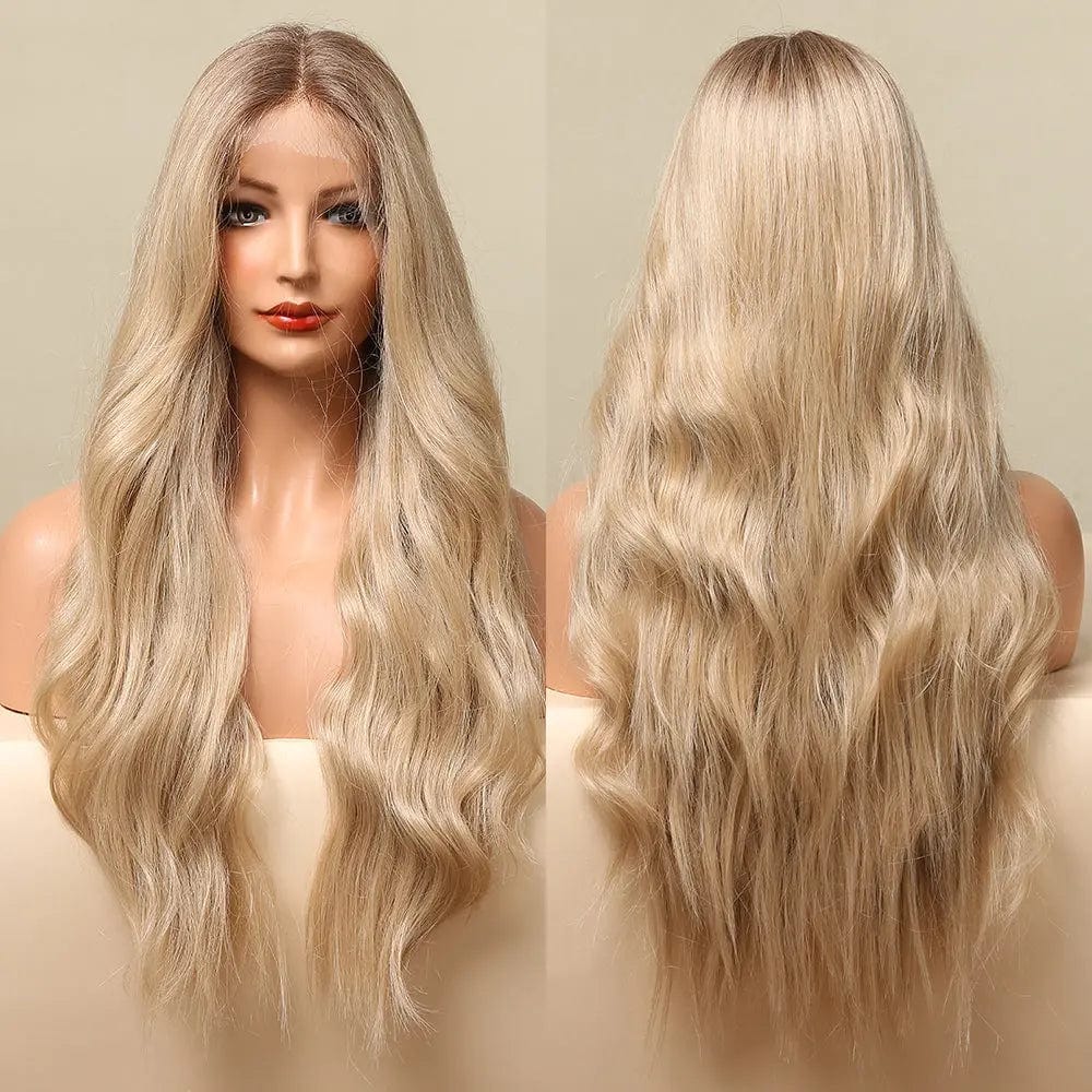 Long Loose Body Wave Lace Front Synthetic Hair Wigs for Women Golden Blonde Lace Wigs Synthetic Blend Wig with Lace Front