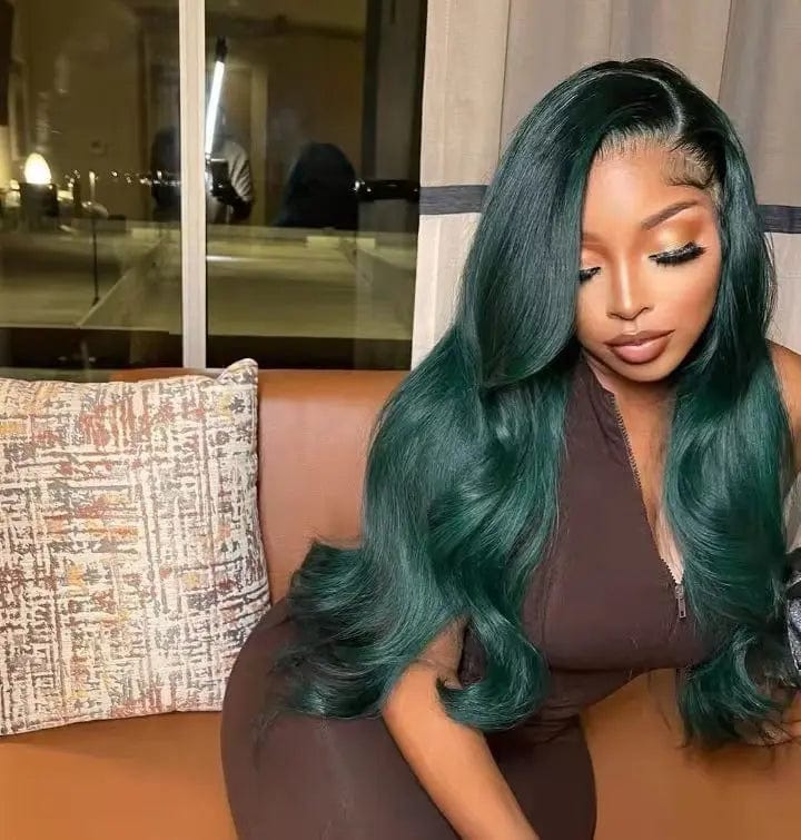 Long Wavy Wigs Dark Green Body Wave Hair