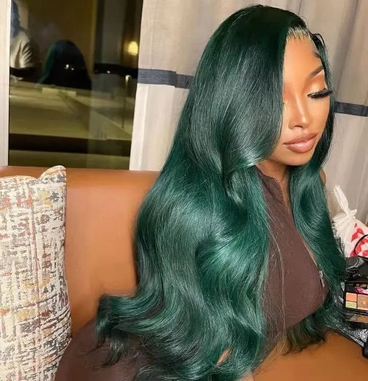 Long Wavy Wigs Dark Green Body Wave Hair