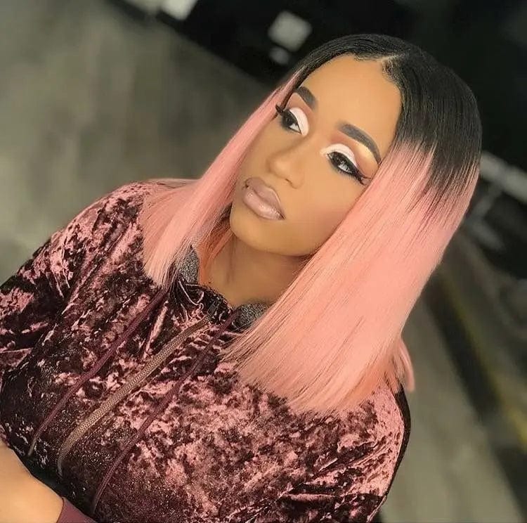 Lsy natural hairline ombre pink bob wig