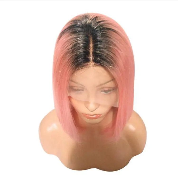 Lsy natural hairline ombre pink bob wig