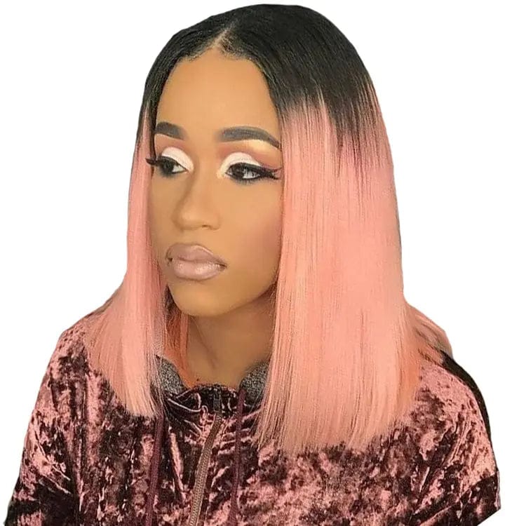 Lsy natural hairline ombre pink bob wig