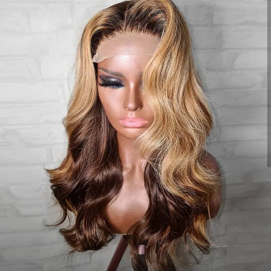 Luxury Ombre Brown Perruque One Donor  Wigs Human Hair Lace Front Natural Wave Cuticle Aligned Hair Vendors  Lace Frontal Wig