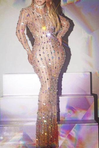 Luxury Sexy Evening Dress Crystal Beading See Through Long Sleeve Sparkly Crystal Appliques For Wedding Party Dresses