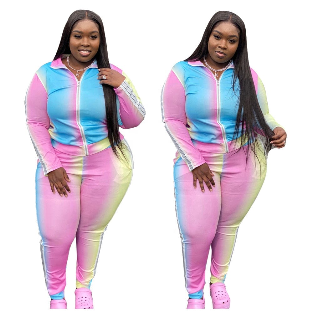 LW custom women jogging suits tie dyed printed sport clothing long sleeve 2 piece tracksuit sweatsuits jogger set