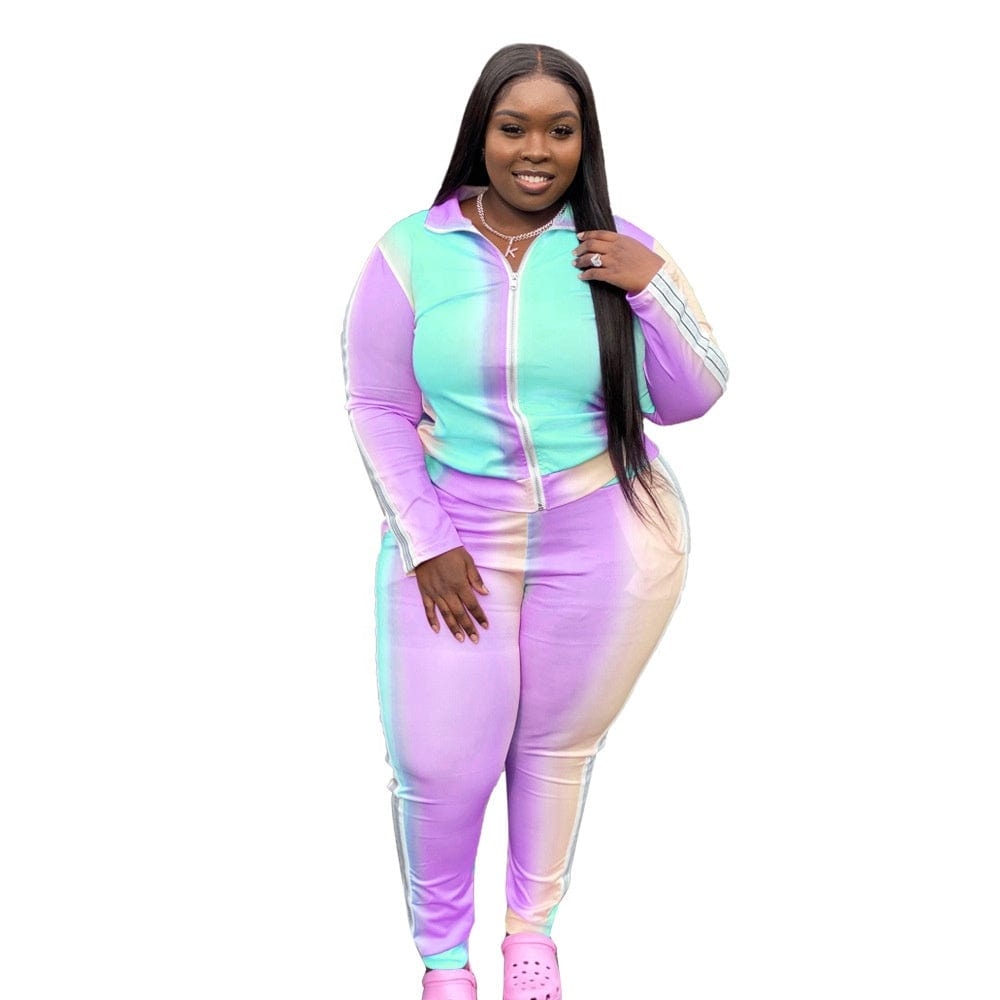 LW custom women jogging suits tie dyed printed sport clothing long sleeve 2 piece tracksuit sweatsuits jogger set