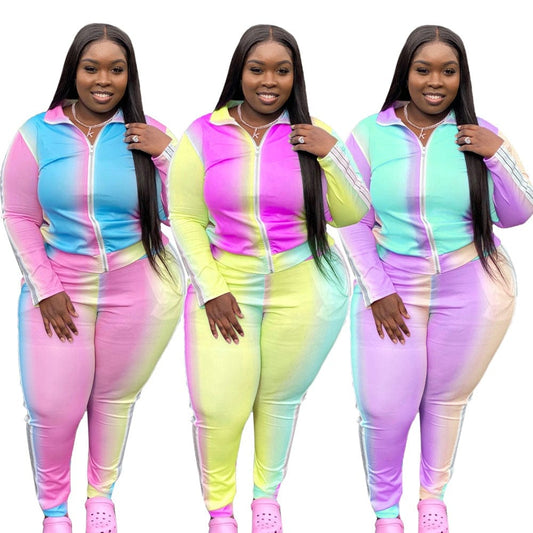 LW custom women jogging suits tie dyed printed sport clothing long sleeve 2 piece tracksuit sweatsuits jogger set