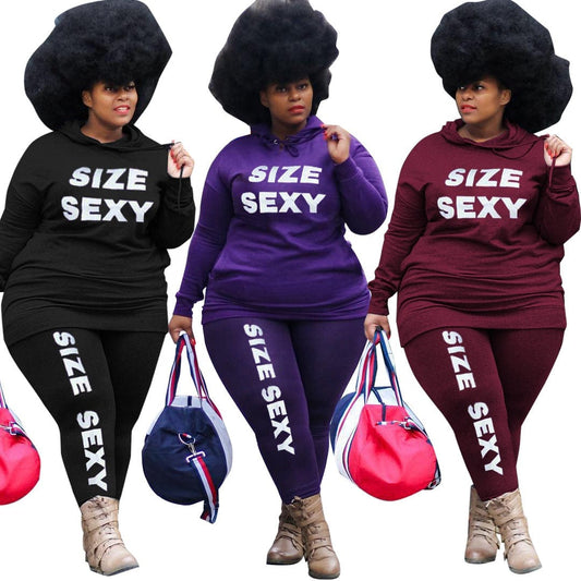 LW plus size clothing fall printed long sleeve hooded sweat shirt and sweat pants jogging suits track suit women tracksuits