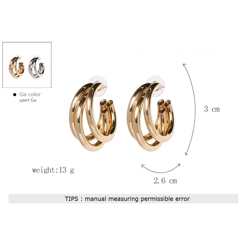 LWI60309 Anillos De Acero Inoxidable High Quality Hypoallergenic 18k Gold Geometric C Shape Metal Triple Hoop Earrings