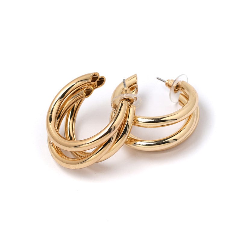 LWI60309 Anillos De Acero Inoxidable High Quality Hypoallergenic 18k Gold Geometric C Shape Metal Triple Hoop Earrings