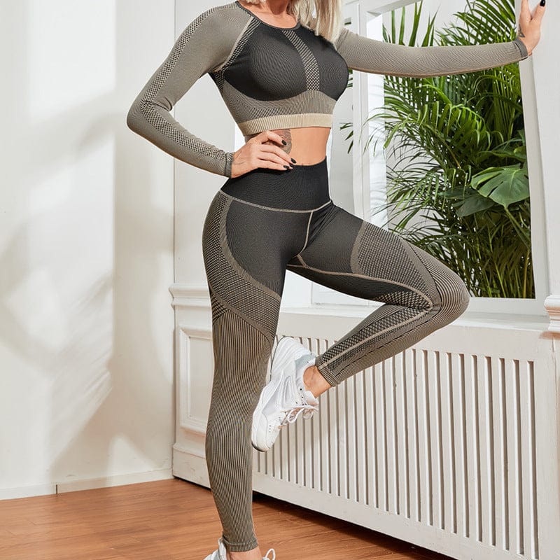 M / 2 New Spring Seamless Fitness Clothes Long Sleeves Tight High Waist Running Yoga Suit For Women