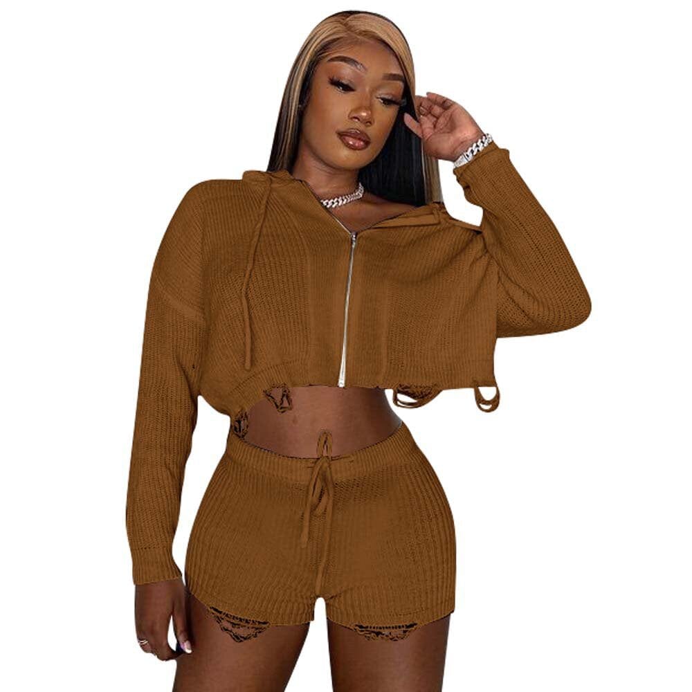 M / A-1 Fashion new numb woven crop top hoodies women cardigan sets women 2 piece hoodie set women