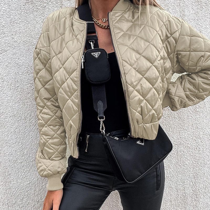 M / apricot Winter coat womens bubble coat custom Diamond quilted cotton lining streetwear women cropped puffer jacket