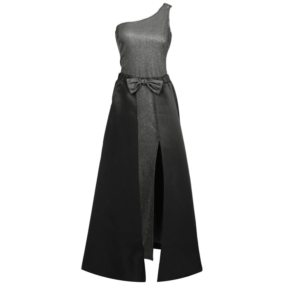 M / black One Shoulder Slim Fit Dresses Luxury High Side Split Evening Gown Long Formal Party Wear