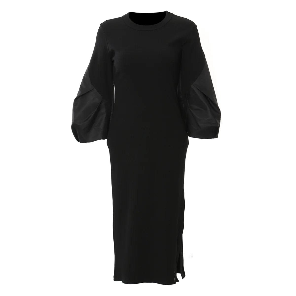 M / Black OUDINA 2024 New Stylish Contrasting Puffy Sleeve Knitted Dress Female Long Bodycon Women's Dresses Elegant