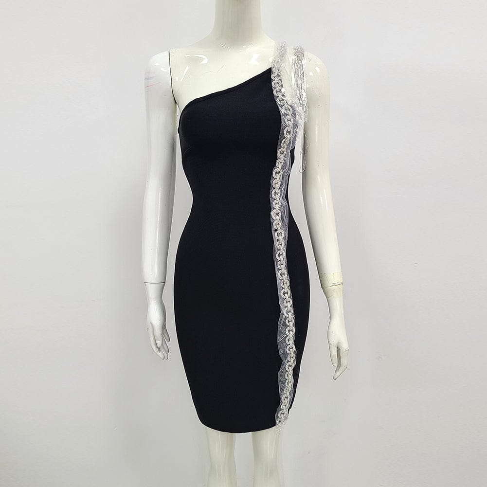 M / black Sexy Beading Celebrity Evening Elegant Fashion Cocktail Party Bodycon Dress