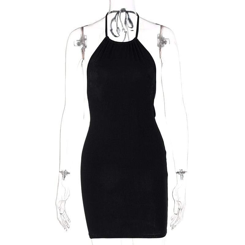 M / Black Sexy Fashion Bodycon Dress Slit Dress Women Sexy Backless Halter Dresses