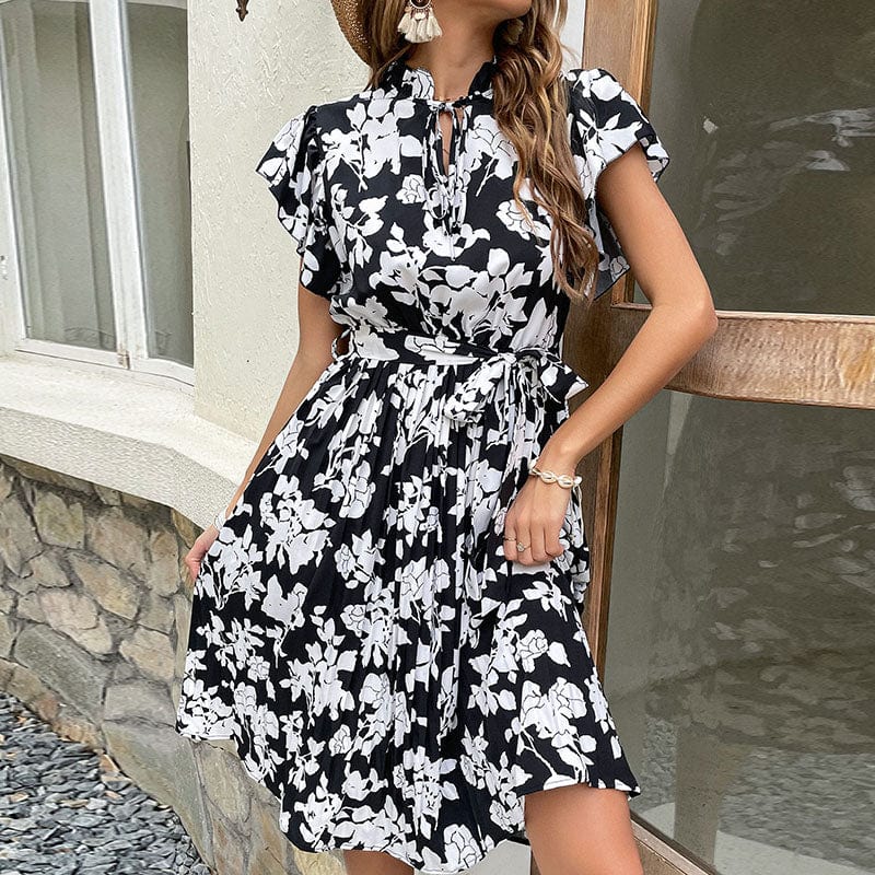 M / Black Woman Dresses New Arrivals 2022 Turkey Dresses Women Clothing Floral Pleated Dress