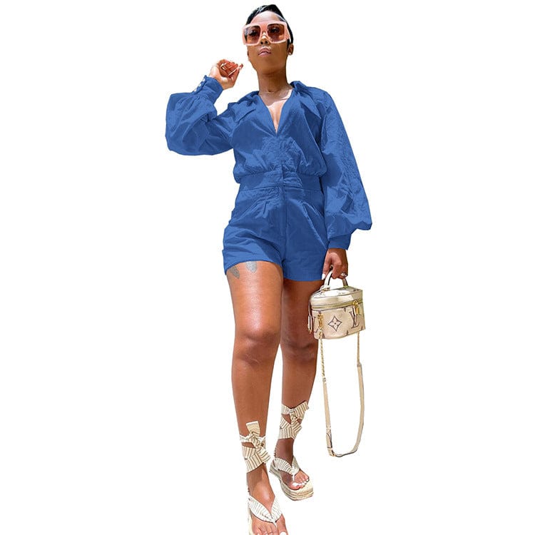 M / Blue Long Sleeve Woman Short One Piece Jumpsuits Women One Piece Jumpsuits And Rompers