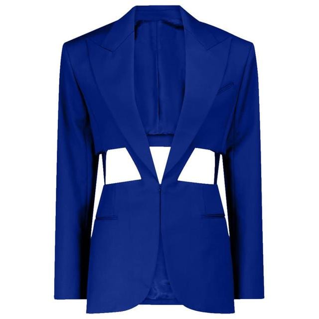 M / Blue Women Blazer Handsome Hollow Out Ladies Suit Coat Fashionable Full Sleeve Long Female Jacket Spring Autumn 2022 New