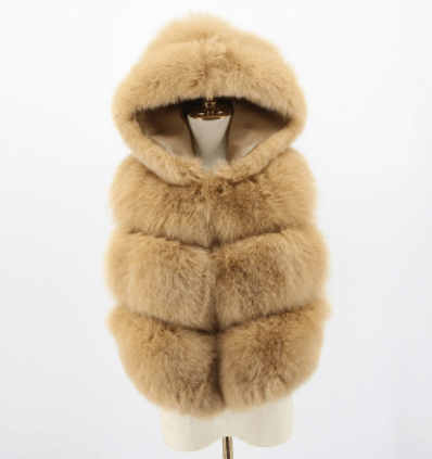 M / camel QIUCHEN QC20077  new arrival women fur coat real fox fur vest hood gilet jacket luxury fashion fur clothes