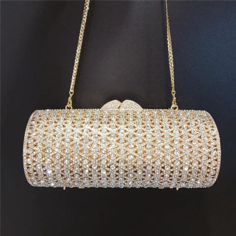 M / Gold Fancy Luxury New Design Roll Crystals Evening Clutch Shinny Rhinestones Prom Dinner Bag Formal Wedding Party Bag