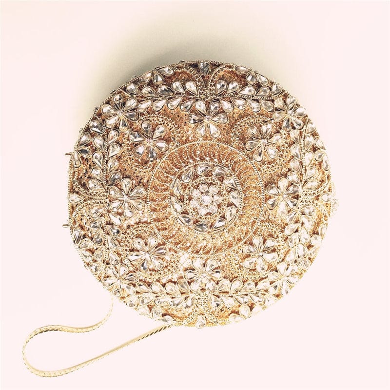 M / Gold Fashion Crystal Rhinestone Purse Flower Clutch  Special Round Evening Clutch Bag Banquet Party Night Handbags