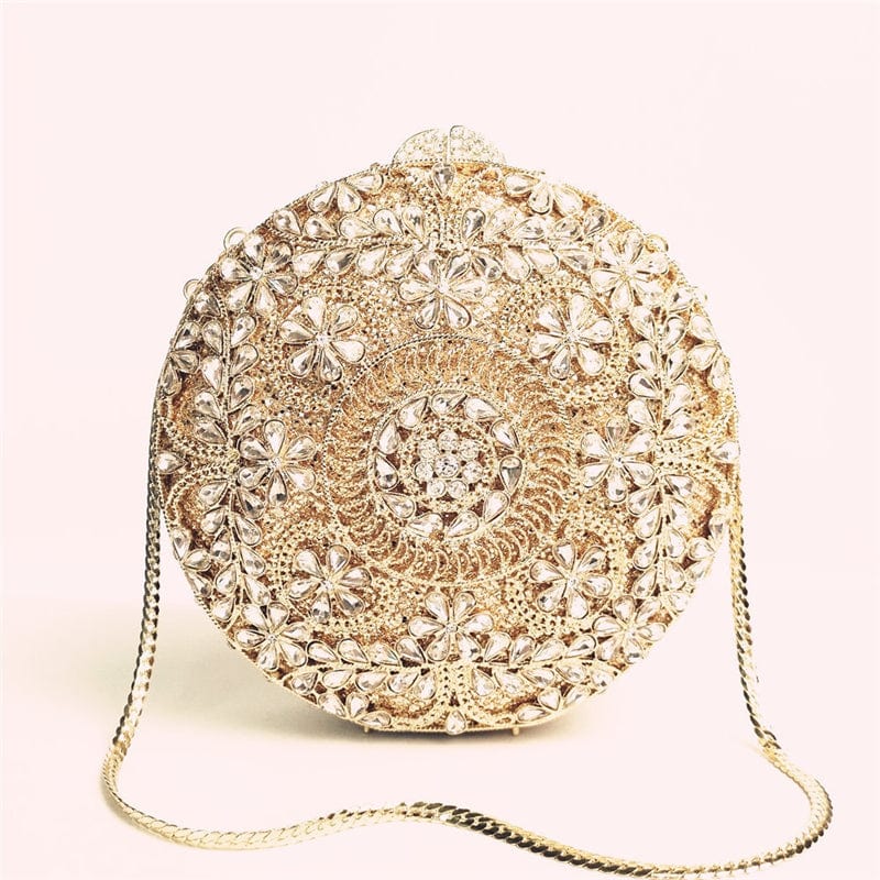 M / Gold Fashion Crystal Rhinestone Purse Flower Clutch  Special Round Evening Clutch Bag Banquet Party Night Handbags