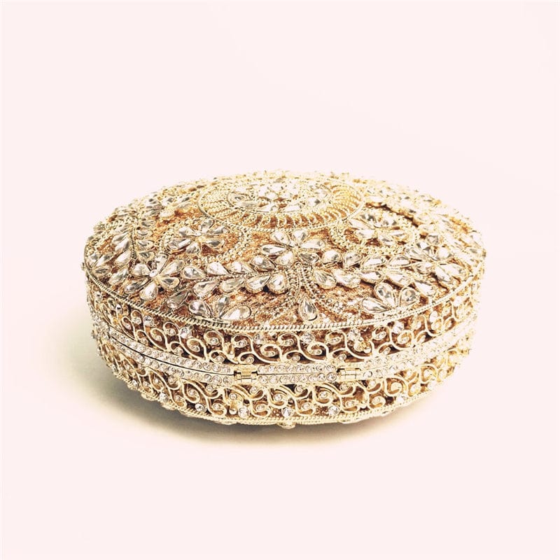 M / Gold Fashion Crystal Rhinestone Purse Flower Clutch  Special Round Evening Clutch Bag Banquet Party Night Handbags