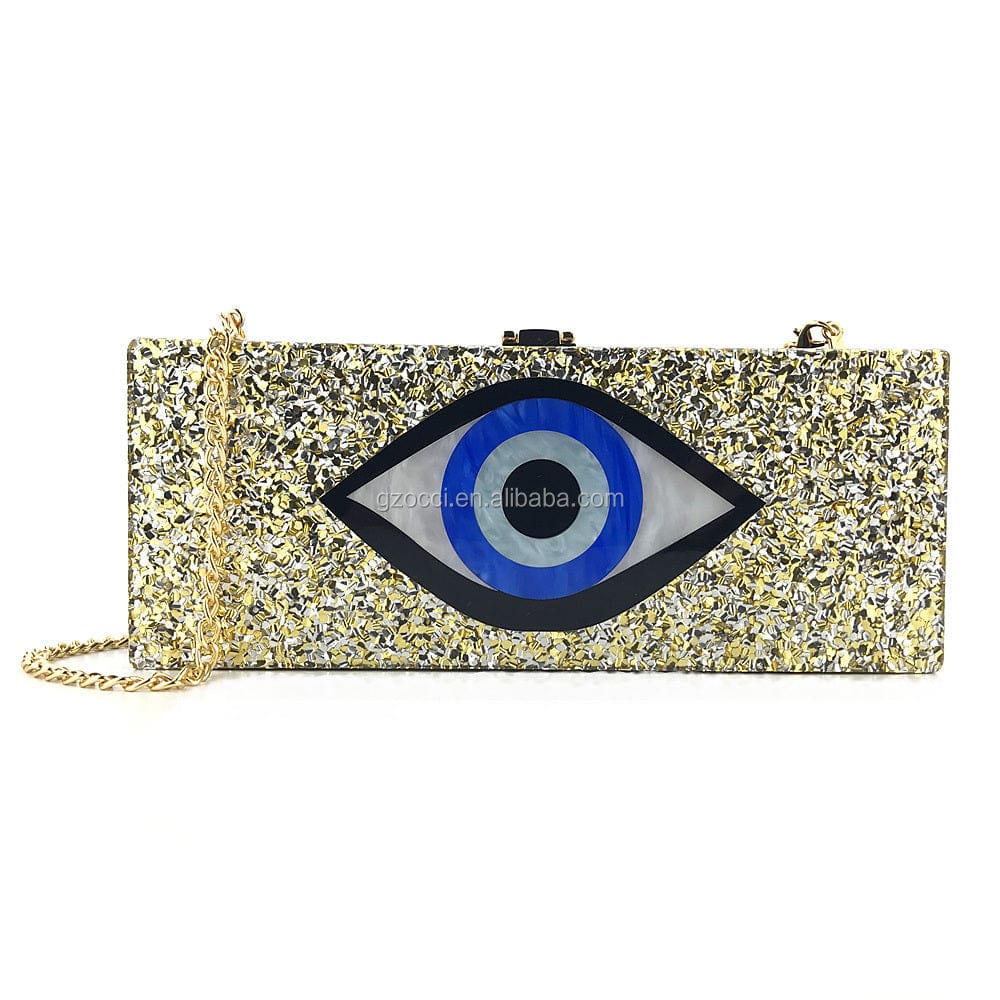 M / Golden OC4024 Custom Fashion Evil Eyes Acrylic Clutch Bag