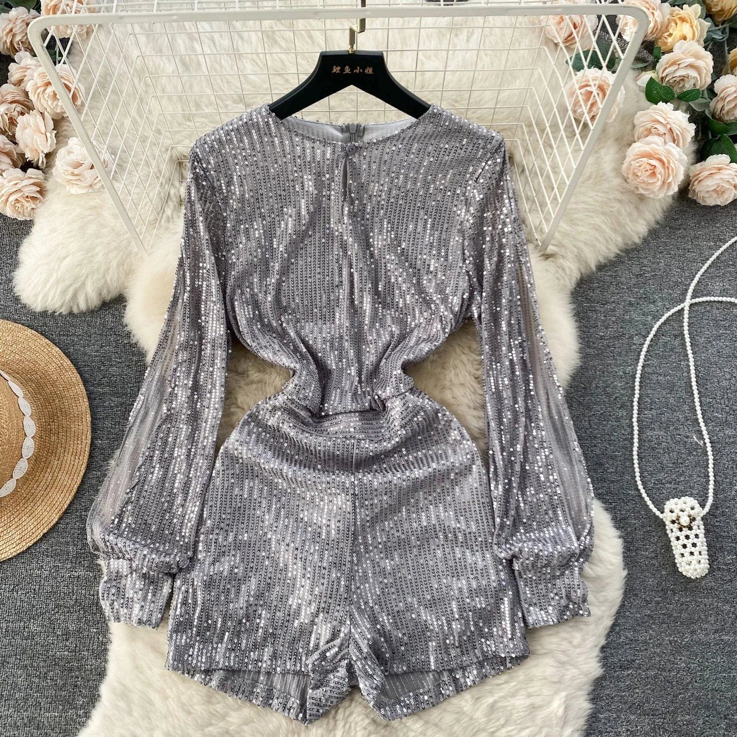 M / Gray Sequin jumpsuit for women's 2024 new socialite temperament fashion dress jumpsuit