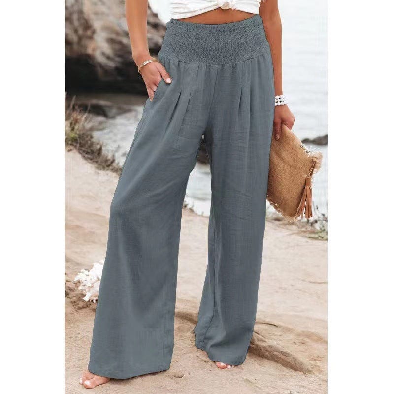 M / Gray women's pants & trousers	long cotton linen casual wide leg pants for ladies