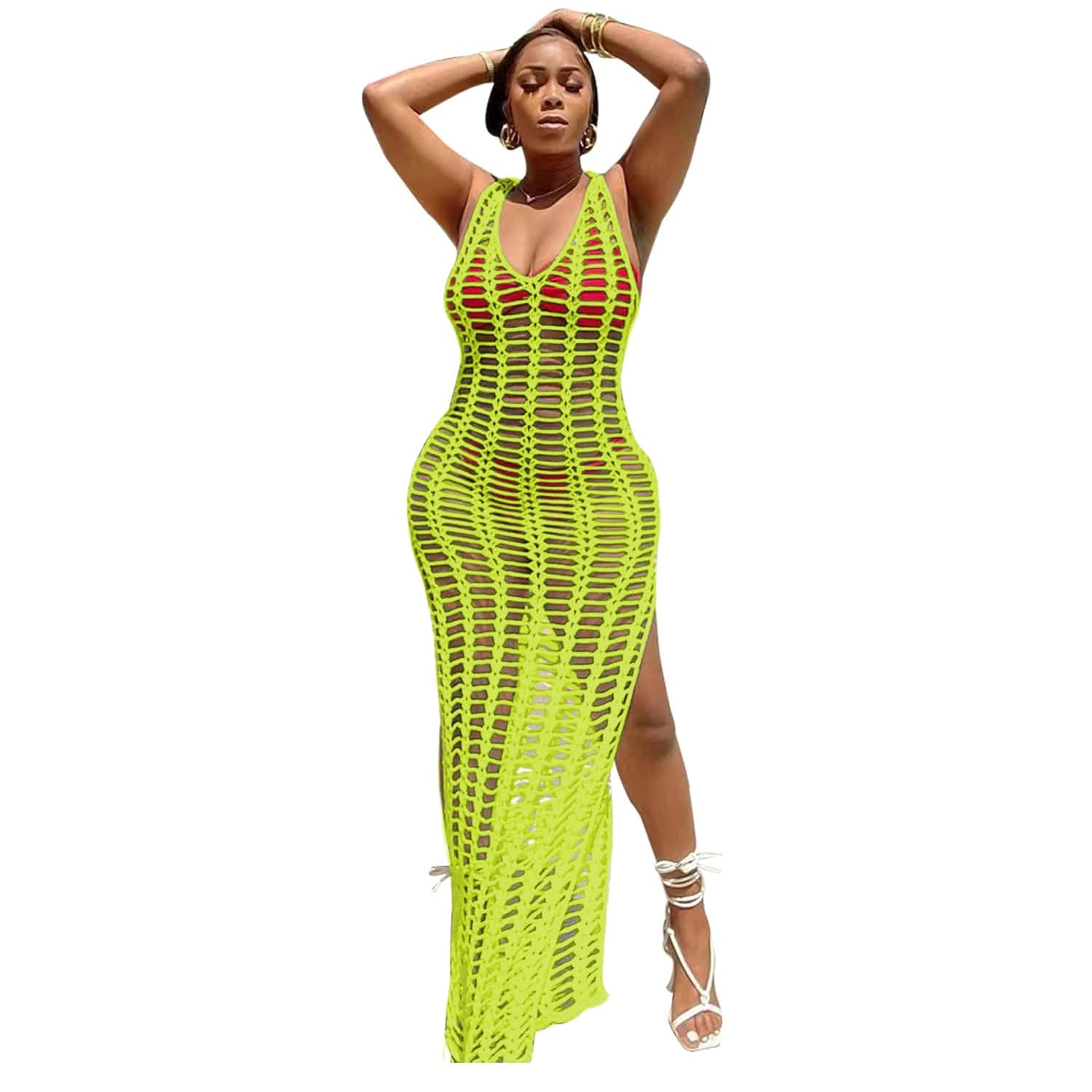 M / green New Style Fringe Hollow Out Swimwear Siamese Swimming Costume Women Cover UP Bathing Suits swimdress Tassel Swimwear