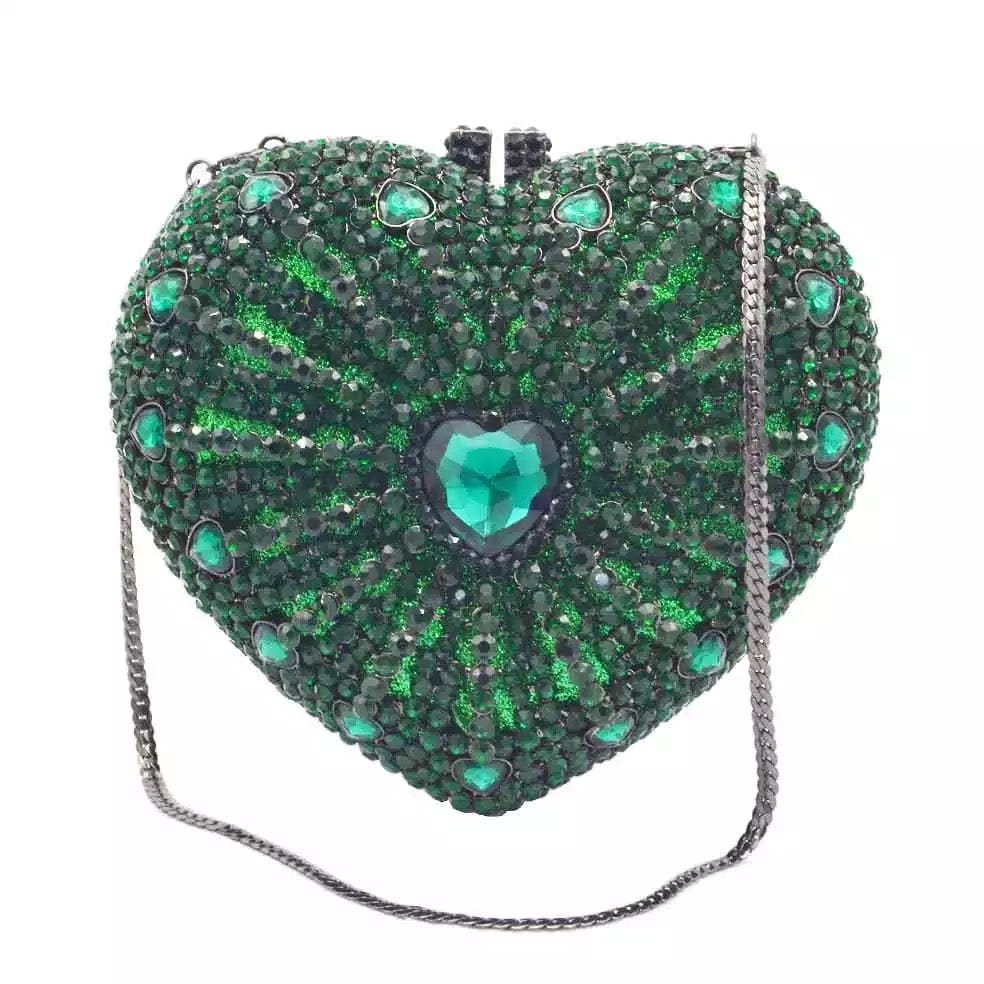 M / green Newest Designer Rhinestone Heart Bags Luxury Female Evening Handbag Handmade Wedding Purse Crystal Clutch