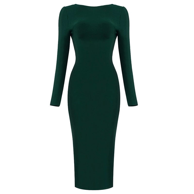 M / Green OUDINA Fashion Elegant Casual Zipper Female Evening Dress Women's Ladies Long Sleeve Bodycon Long Bandage