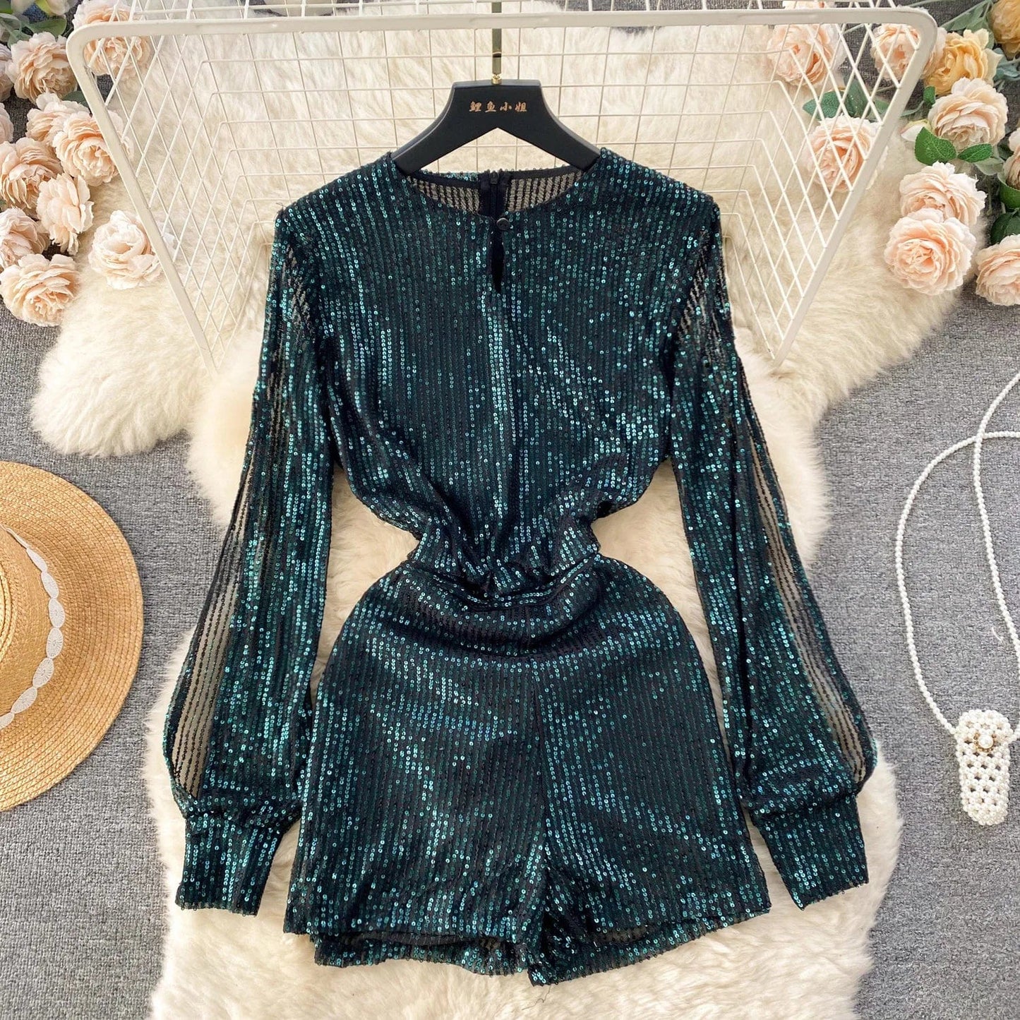 M / green Sequin jumpsuit for women's 2024 new socialite temperament fashion dress jumpsuit