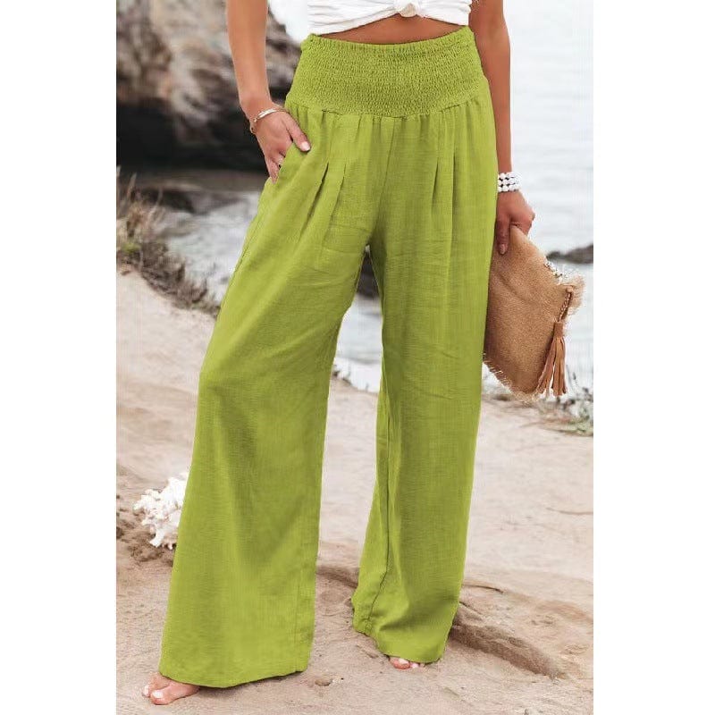 M / green women's pants & trousers	long cotton linen casual wide leg pants for ladies