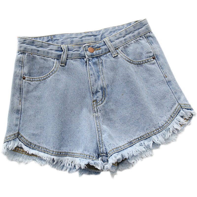 M / Light Blue Wholesale 2022 Summer Zipper Fly Lady Casual Denim Ripped Shorts Women Short Jeans