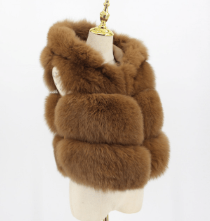 M / light brown QIUCHEN QC20077  new arrival women fur coat real fox fur vest hood gilet jacket luxury fashion fur clothes