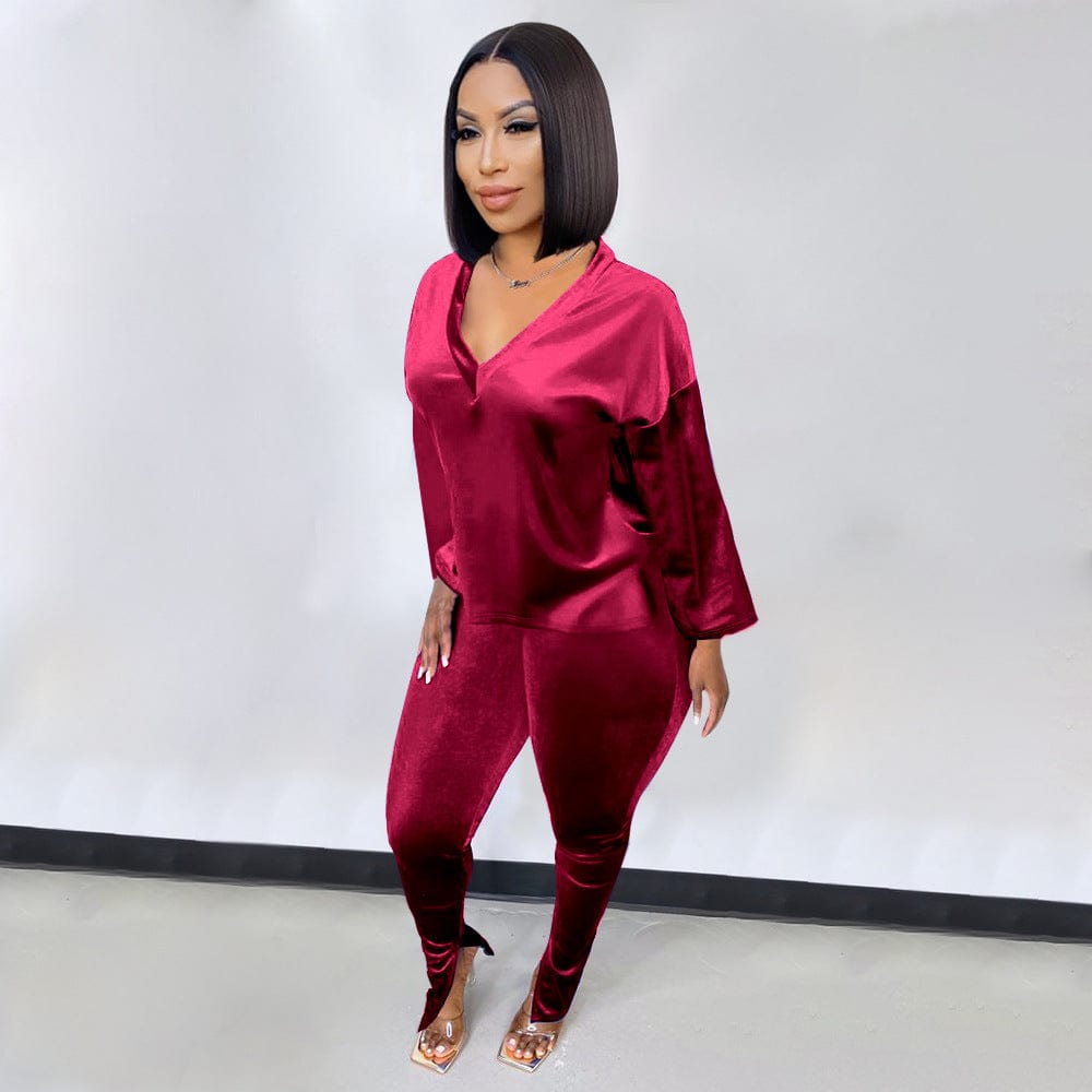 M / Pink New Arrivals Women's Wholesale Sports Shirt Casual long sleeve 2 Piece Outfit Sweat Suit Two Piece Sets velour tracksuit