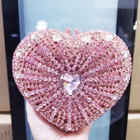 M / Pink Newest Designer Rhinestone Heart Bags Luxury Female Evening Handbag Handmade Wedding Purse Crystal Clutch