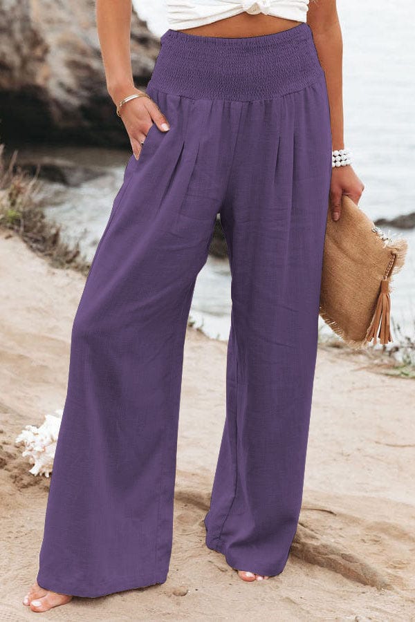 M / Purple women's pants & trousers	long cotton linen casual wide leg pants for ladies