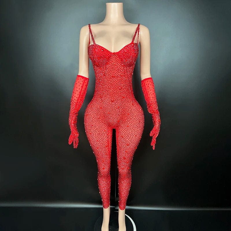 M / Red NOVANCE Y1738-LE sexy jumpsuits for women 2024 red jumpsuit woman birthday jumpsuit women sexy diamond